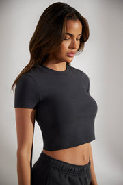 Essence - Cap Sleeve Baby Tee in Washed Black