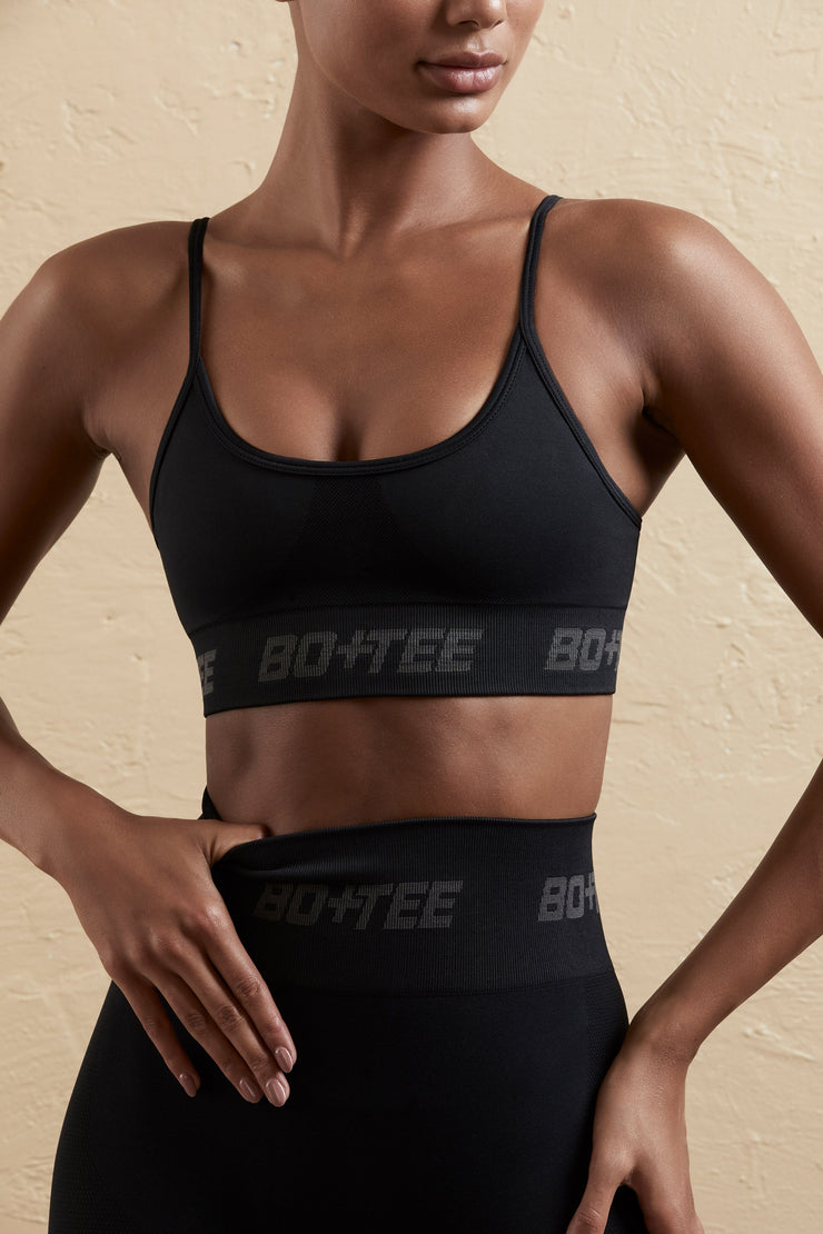 Contender - Curved Neckline Sports Bra in Black