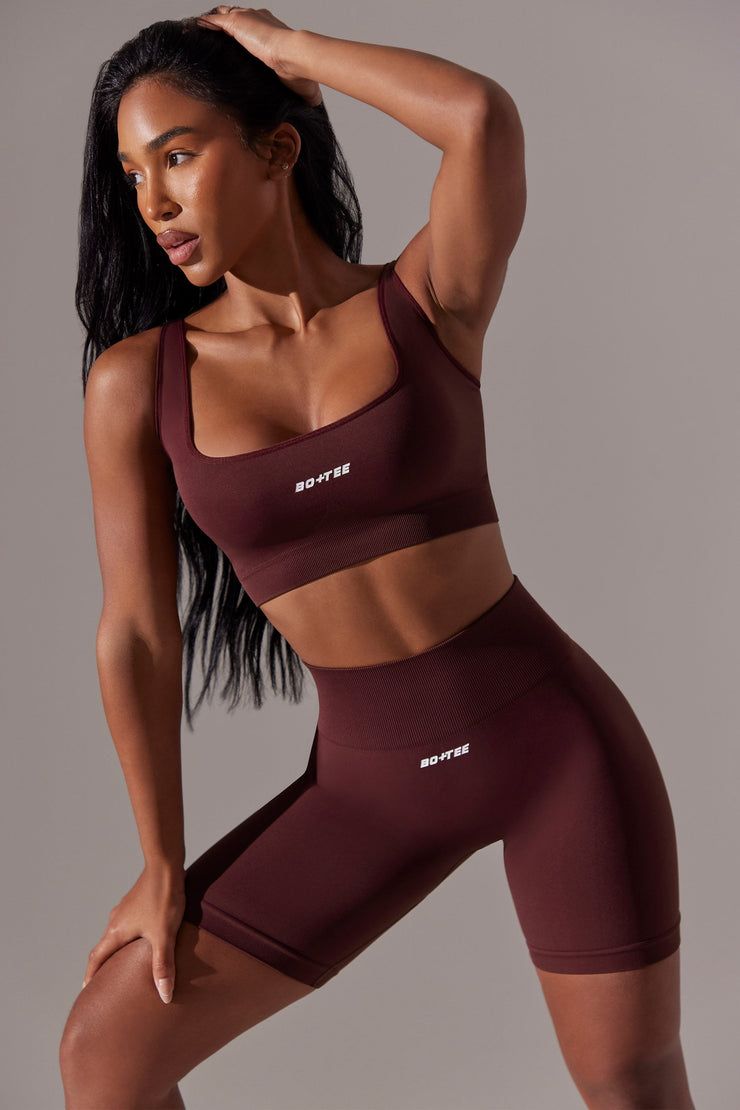 Ardour - Open Back Square Neck Sports Bra in Burgundy