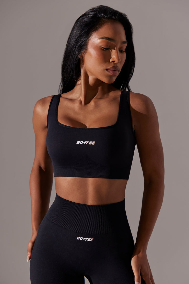 Ardour - Open Back Square Neck Sports Bra in Black