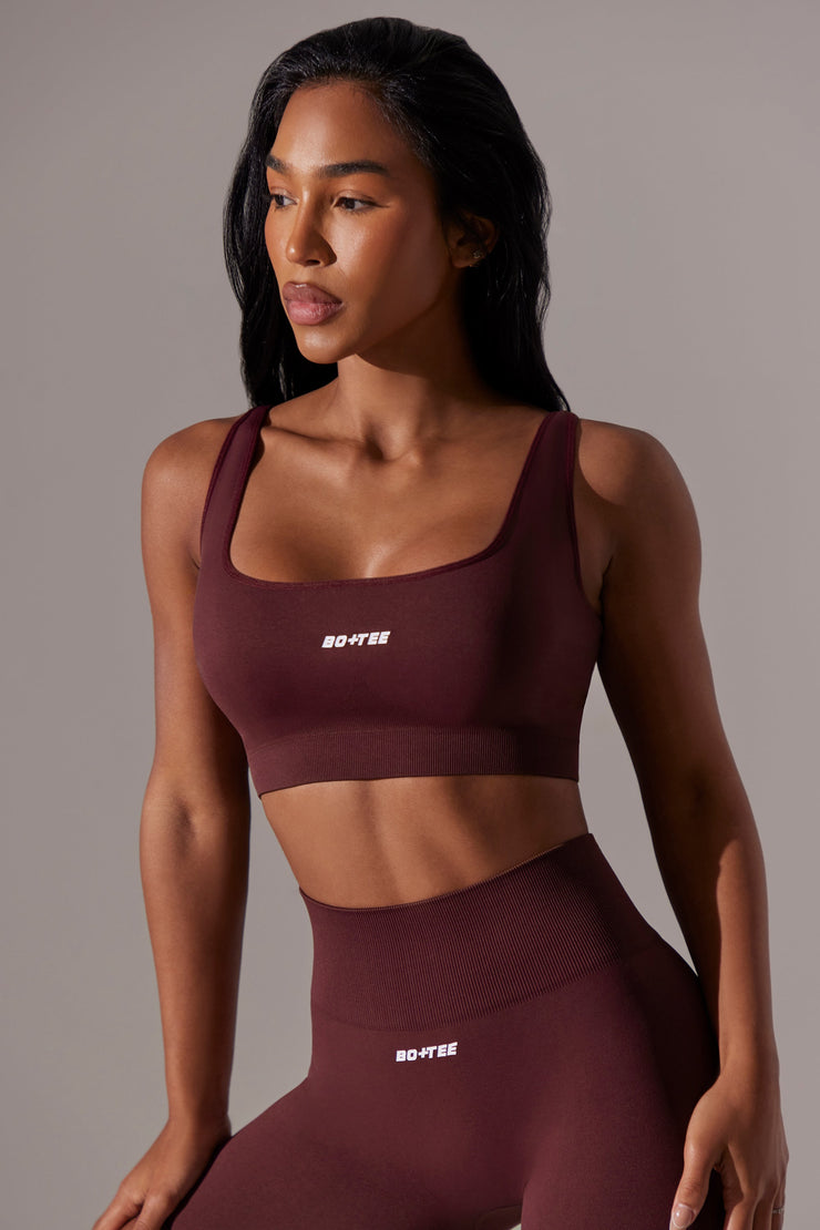 Ardour - Open Back Square Neck Sports Bra in Burgundy