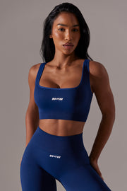 Ardour - Open Back Square Neck Sports Bra in Navy