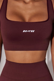 Ardour - Open Back Square Neck Sports Bra in Burgundy