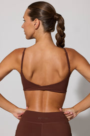 Adjust - Twist Back Scoop Neck Sports Bra in Chocolate