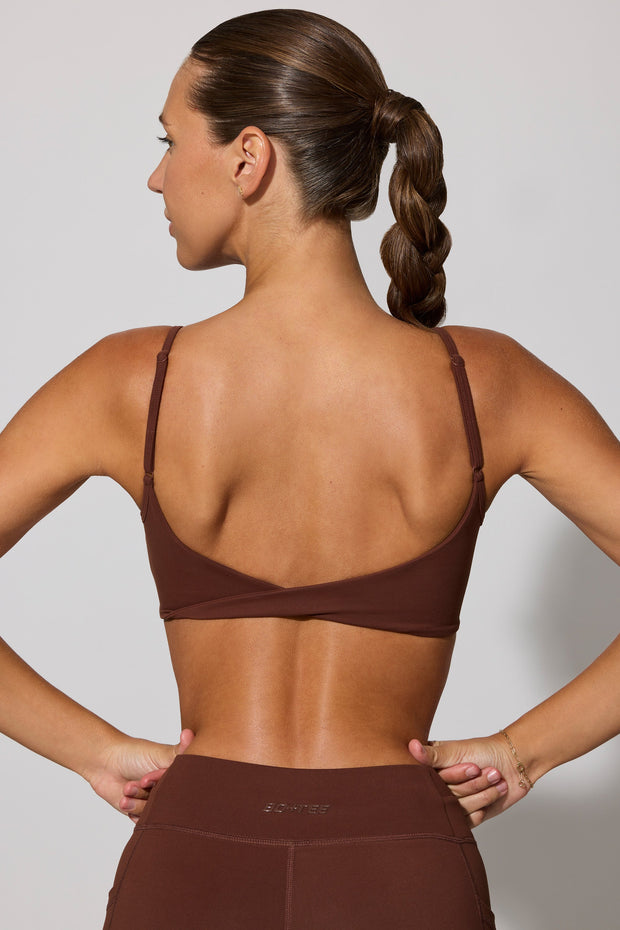 Adjust - Twist Back Scoop Neck Sports Bra in Chocolate