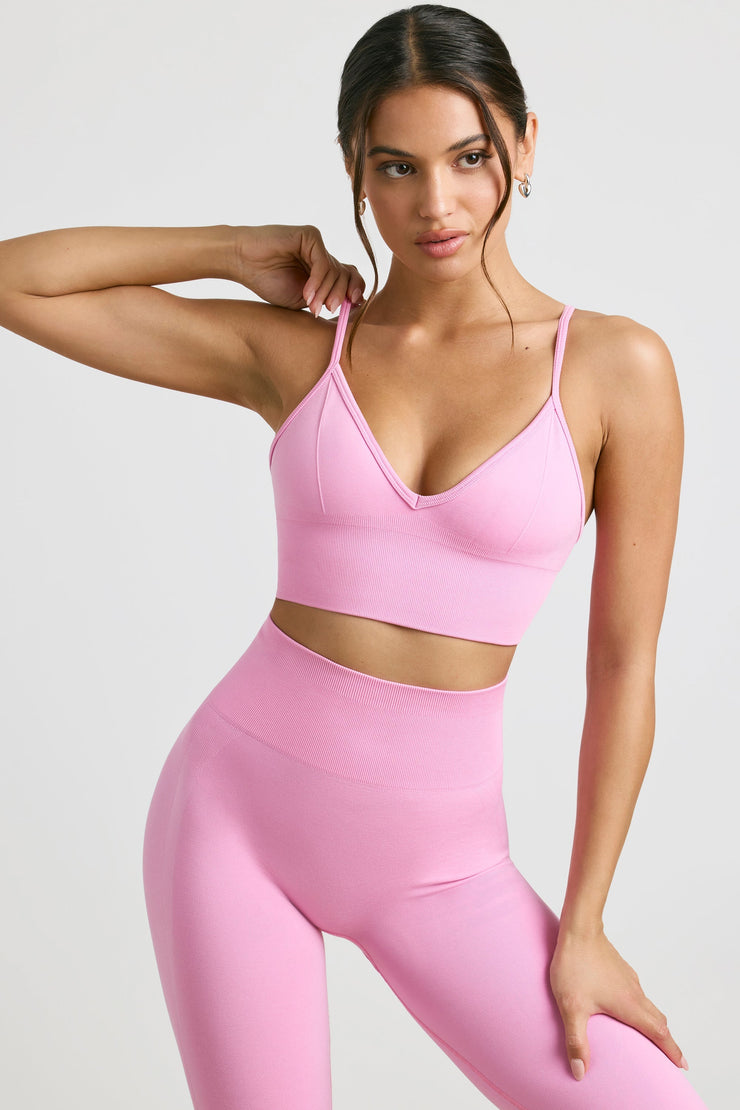 Exclusive - V-Neck Define Luxe Sports Bra in Bubblegum Pink