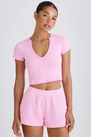 Graphic-Print Cropped T-Shirt in Bubblegum Pink